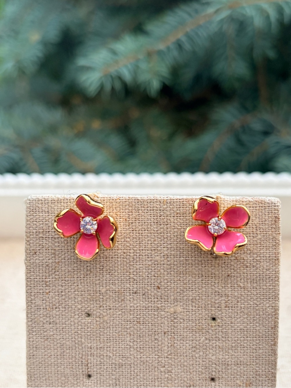 kate spade Freshly Picked Enamel Flower Stud Earrings Pink Gold